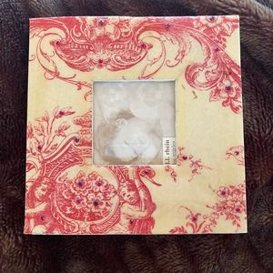 D. L. Rhein Red Toile Print & Crystals on Pale Yellow 6-3/4” Square Frame